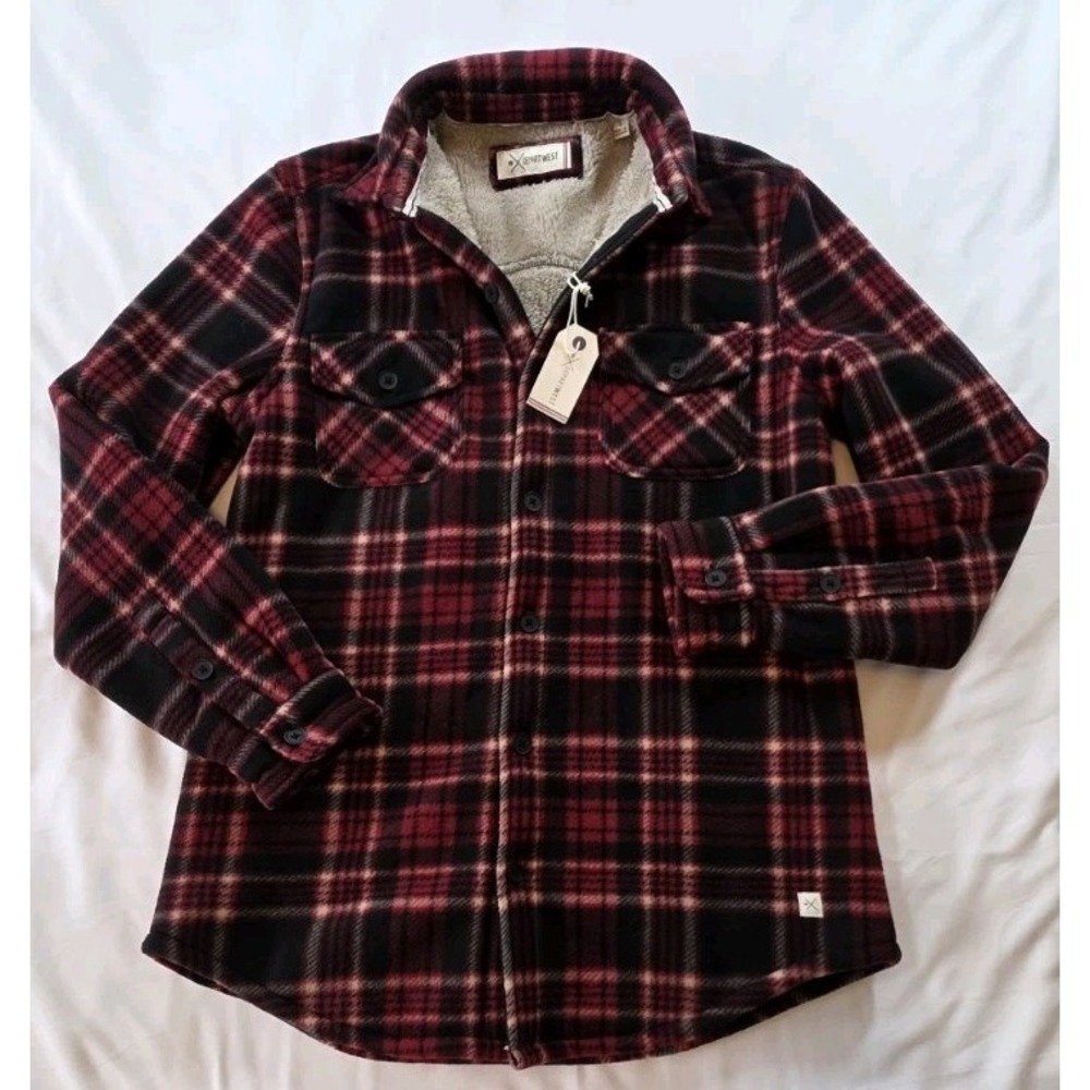 Buckle NWT‎ DepartWest Mens Red Plaid Fleece Shacket Jacket-Small